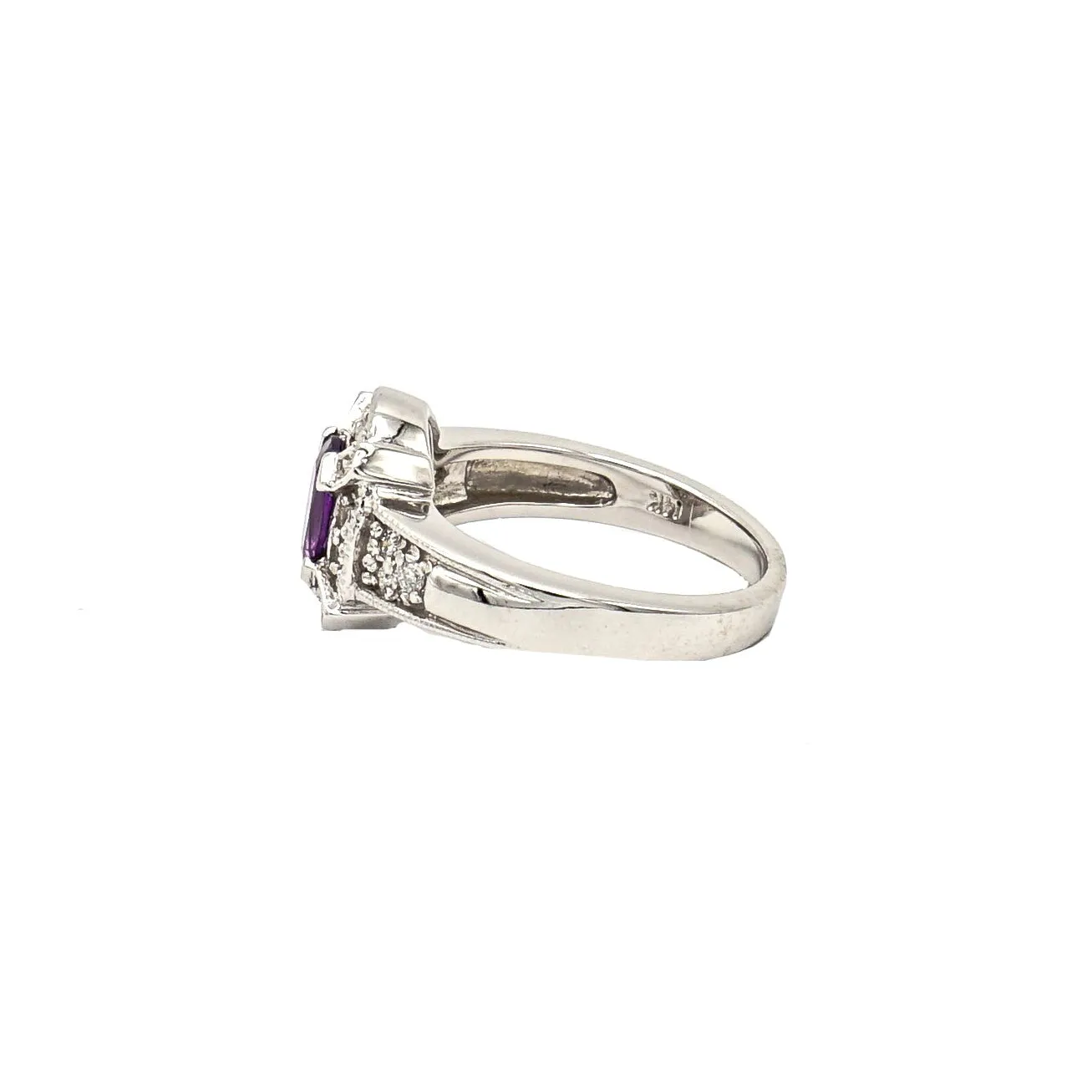 14K White Gold Amethyst and Diamond Ring
