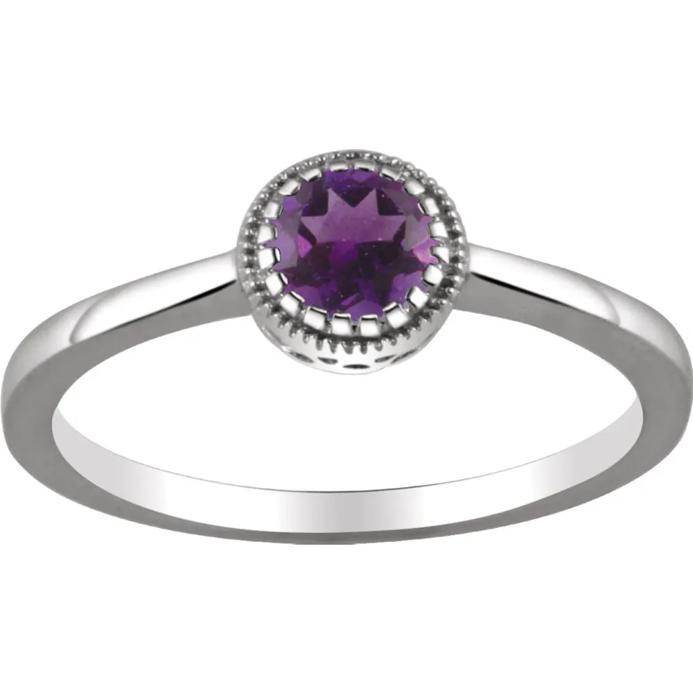 14k White Gold Amethyst "February" Birthstone Ring, Size 7