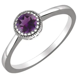 14k White Gold Amethyst "February" Birthstone Ring, Size 7