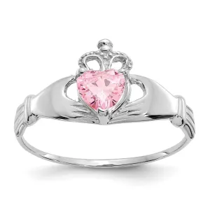 14k White Gold Birthstone Claddagh Heart Ring