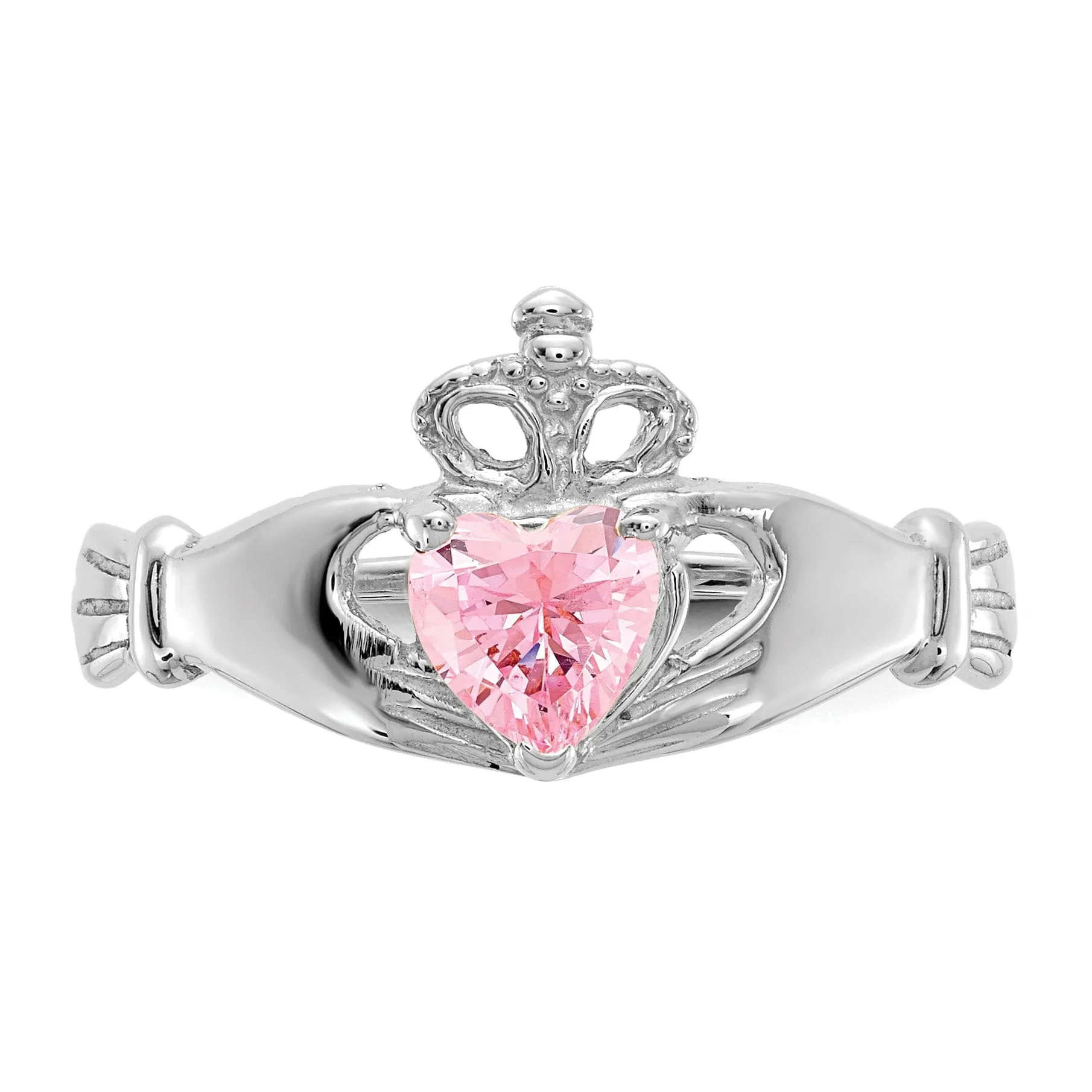 14k White Gold Birthstone Claddagh Heart Ring