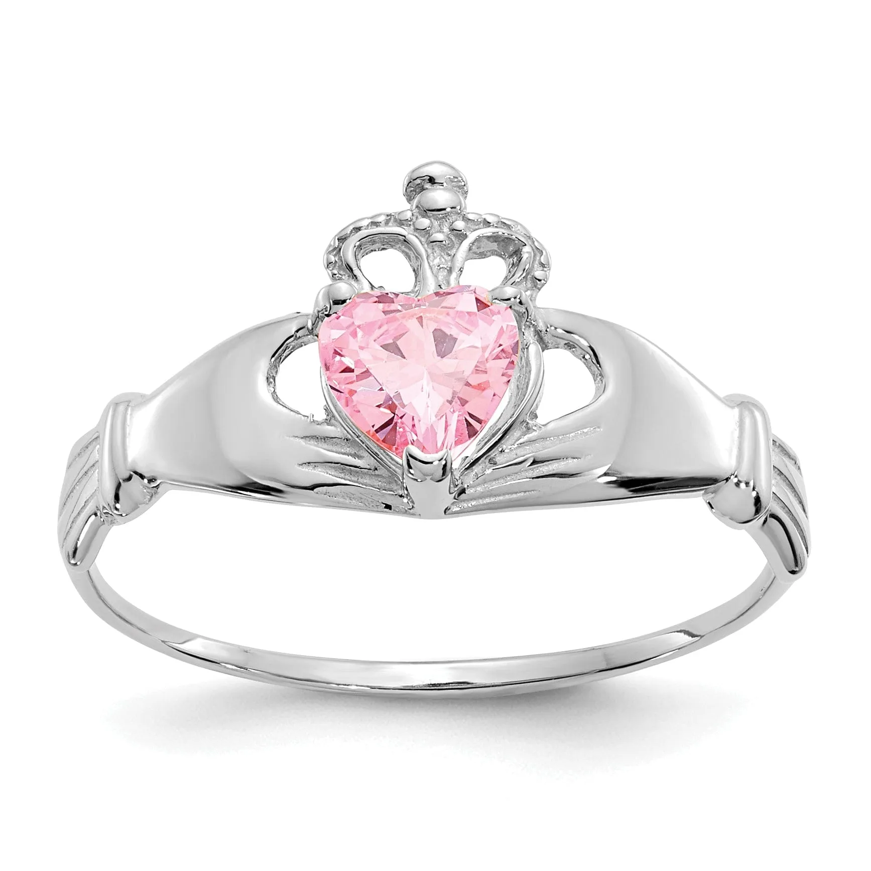 14k White Gold Birthstone Claddagh Heart Ring