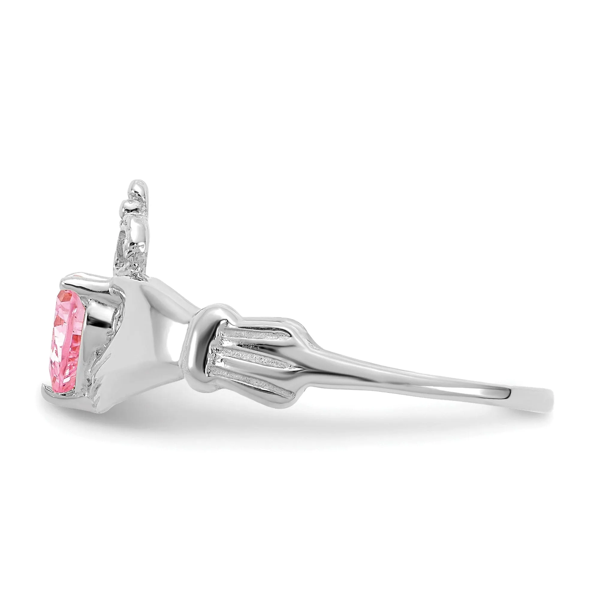 14k White Gold Birthstone Claddagh Heart Ring
