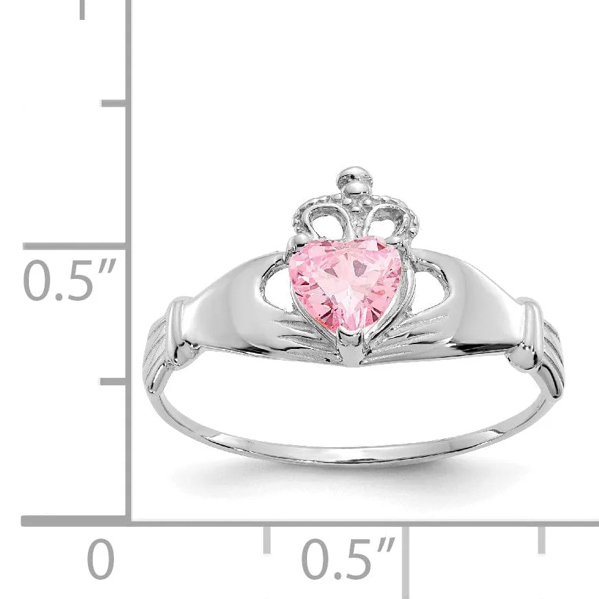 14k White Gold Birthstone Claddagh Heart Ring