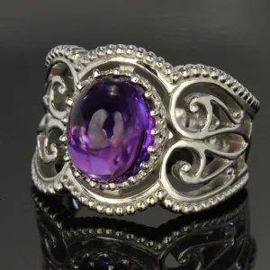 14K White Gold Cabochon Amethyst Ring 4.00 Carat
