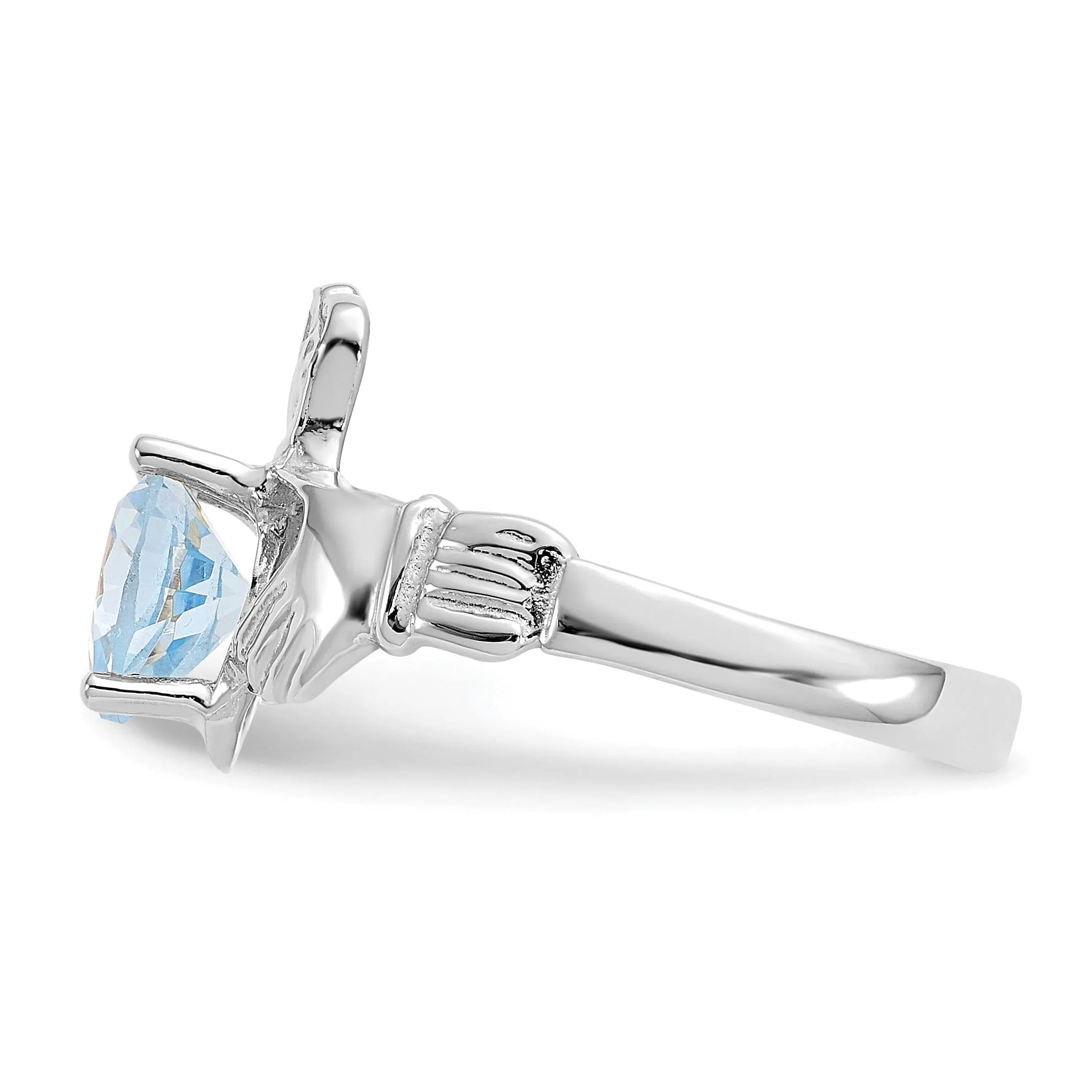 14k White Gold March Birthstone Claddagh Ring