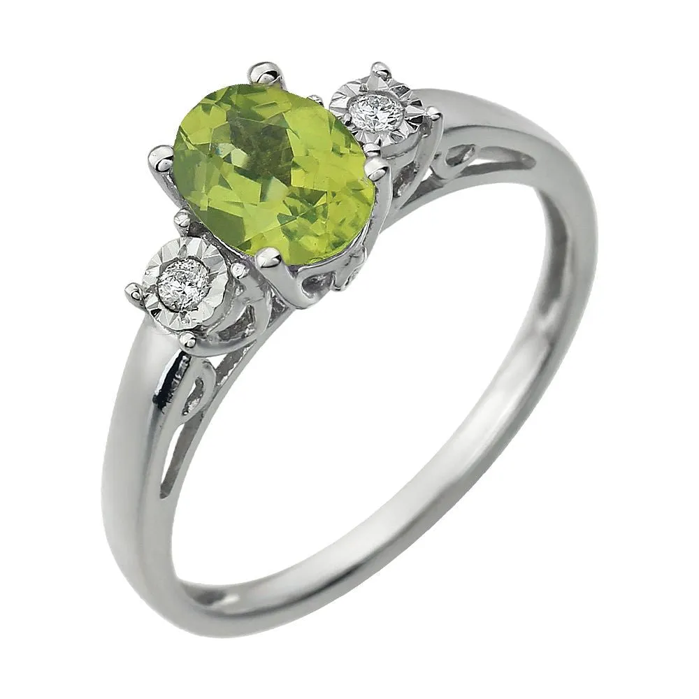 14k White Gold Peridot & .04 CTW Diamond Ring, Size 7