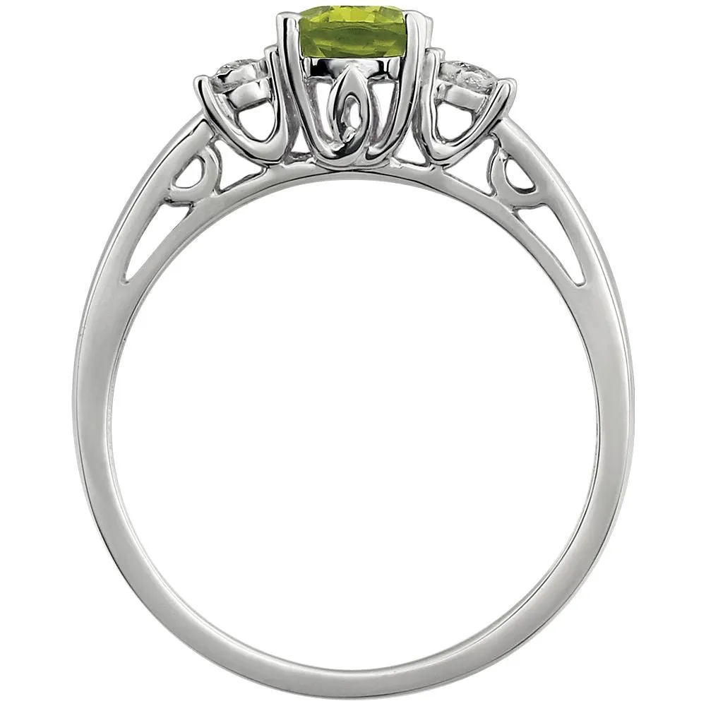 14k White Gold Peridot & .04 CTW Diamond Ring, Size 7