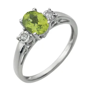 14k White Gold Peridot & .04 CTW Diamond Ring, Size 7
