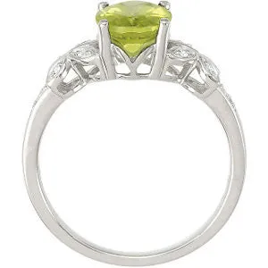14k White Gold Peridot & Diamond Accented Butterfly Ring or Semi-mount, Size 7