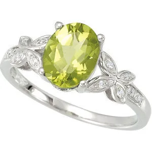 14k White Gold Peridot & Diamond Accented Butterfly Ring or Semi-mount, Size 7