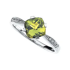 14k White Gold Peridot & Diamond Accented Ring, Size 7