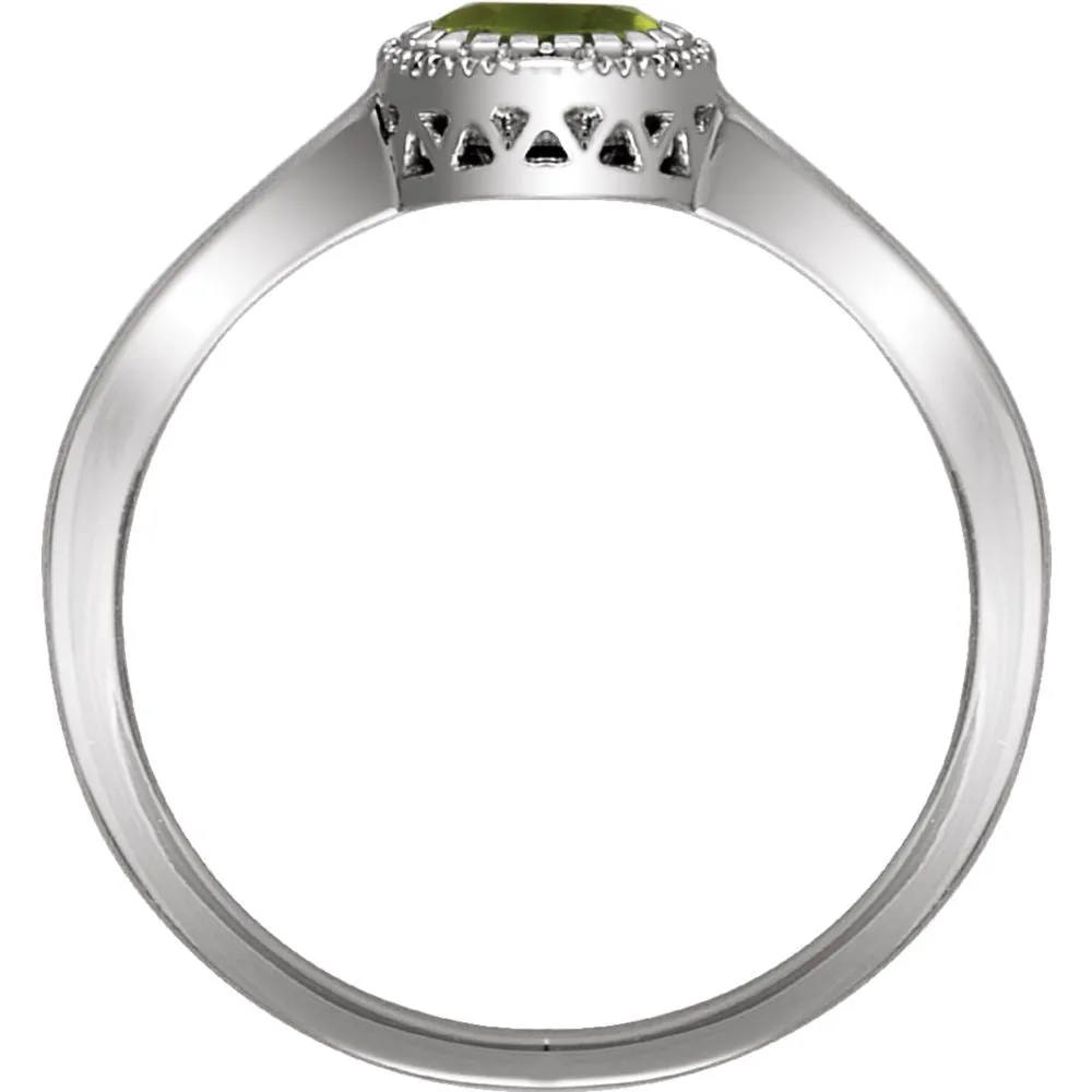 14k White Gold Peridot "August" Birthstone Ring, Size 7