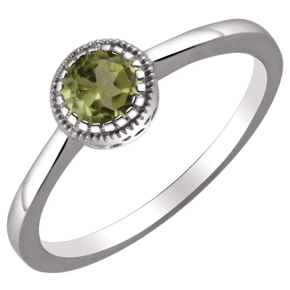 14k White Gold Peridot "August" Birthstone Ring, Size 7