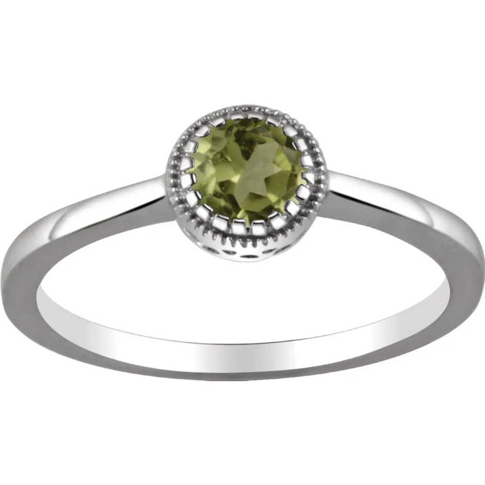14k White Gold Peridot "August" Birthstone Ring, Size 7