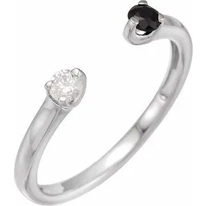 14K White Natural Onyx & 1/10 CT Natural Diamond Negative Space Ring