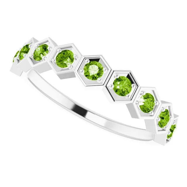 14K White Natural Peridot Stackable Ring