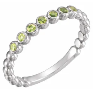 14K White Natural Peridot Stackable Ring