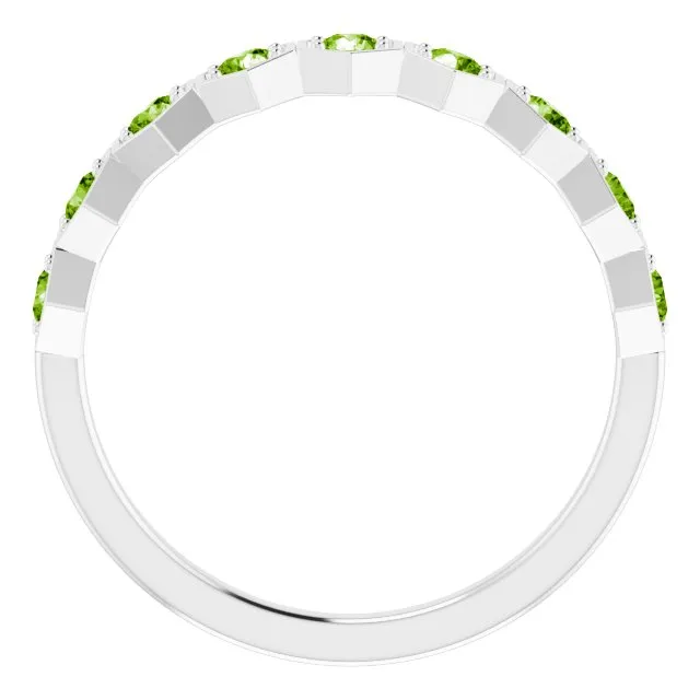 14K White Natural Peridot Stackable Ring