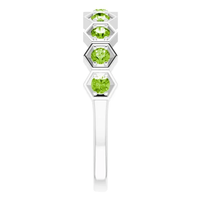 14K White Natural Peridot Stackable Ring
