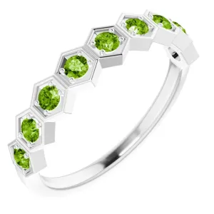 14K White Natural Peridot Stackable Ring