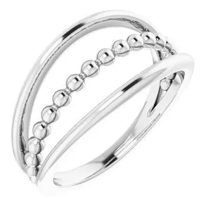14K White Negative Space Beaded Ring
