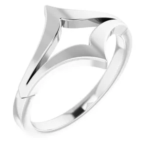 14K White Negative Space Double "V" Ring