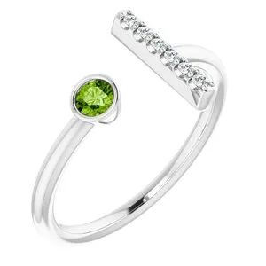 14K White Peridot & .05 CTW Diamond Bar Ring
