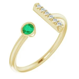 14K Yellow Chatham® Lab-Created Emerald & .05 CTW Diamond Ring