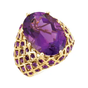 14k Yellow Gold Amethyst Nest Design Ring, Size 7