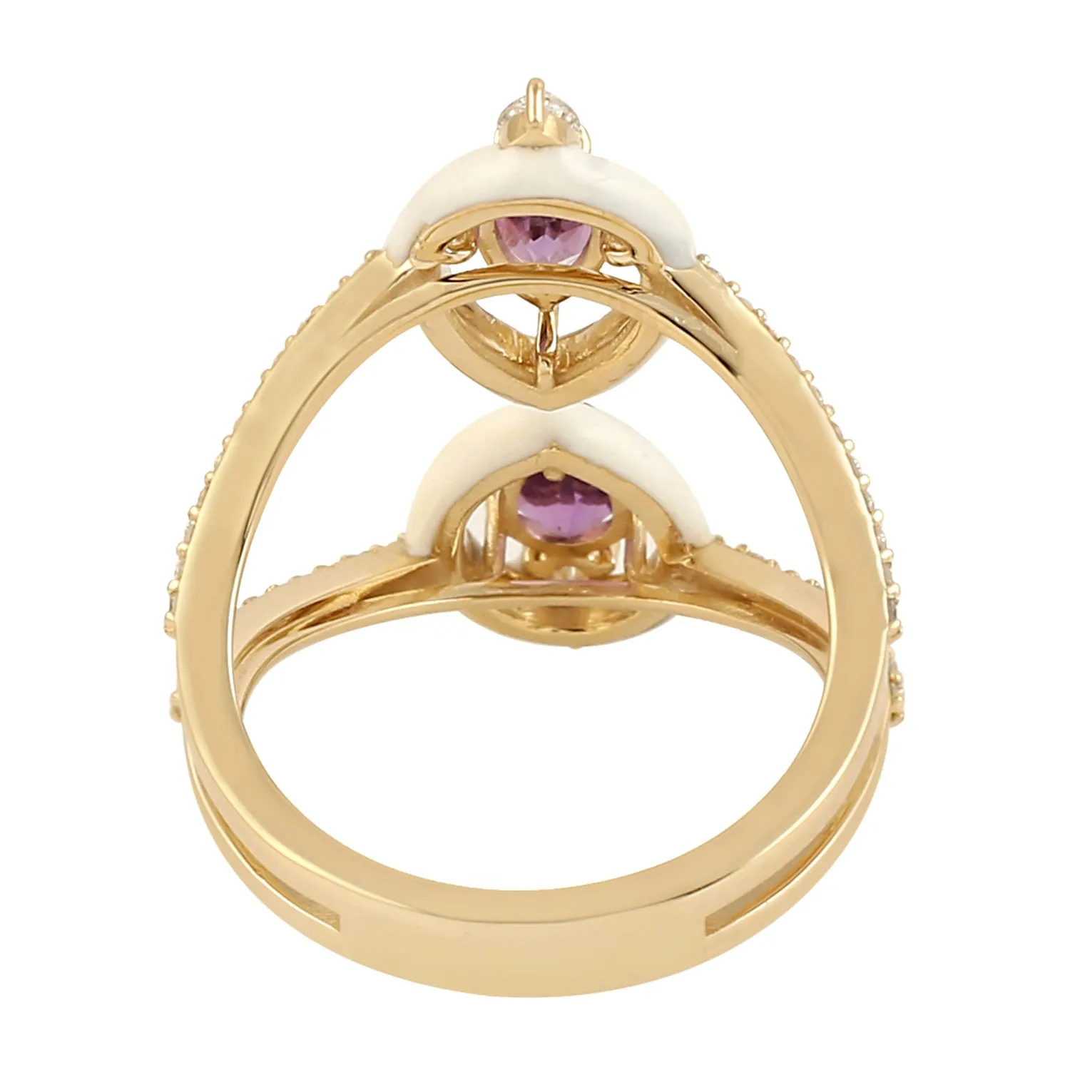 14k Yellow Gold Micro Pave Diamond & Amethyst Designer Cocktail Ring Enamel Jewelry