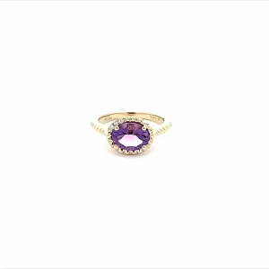 14K Yellow Gold Oval Fantasy Cut Amethyst Halo Ring (1.58ctw)