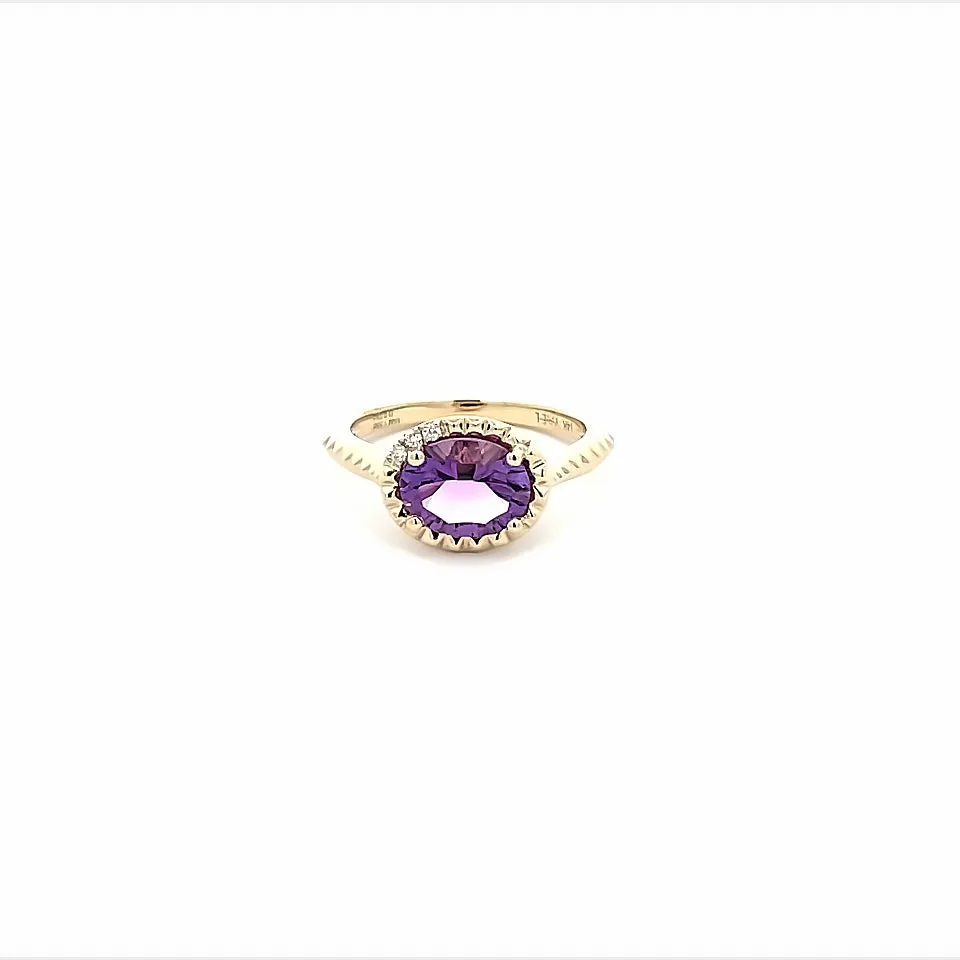 14K Yellow Gold Oval Fantasy Cut Amethyst Halo Ring (1.58ctw)
