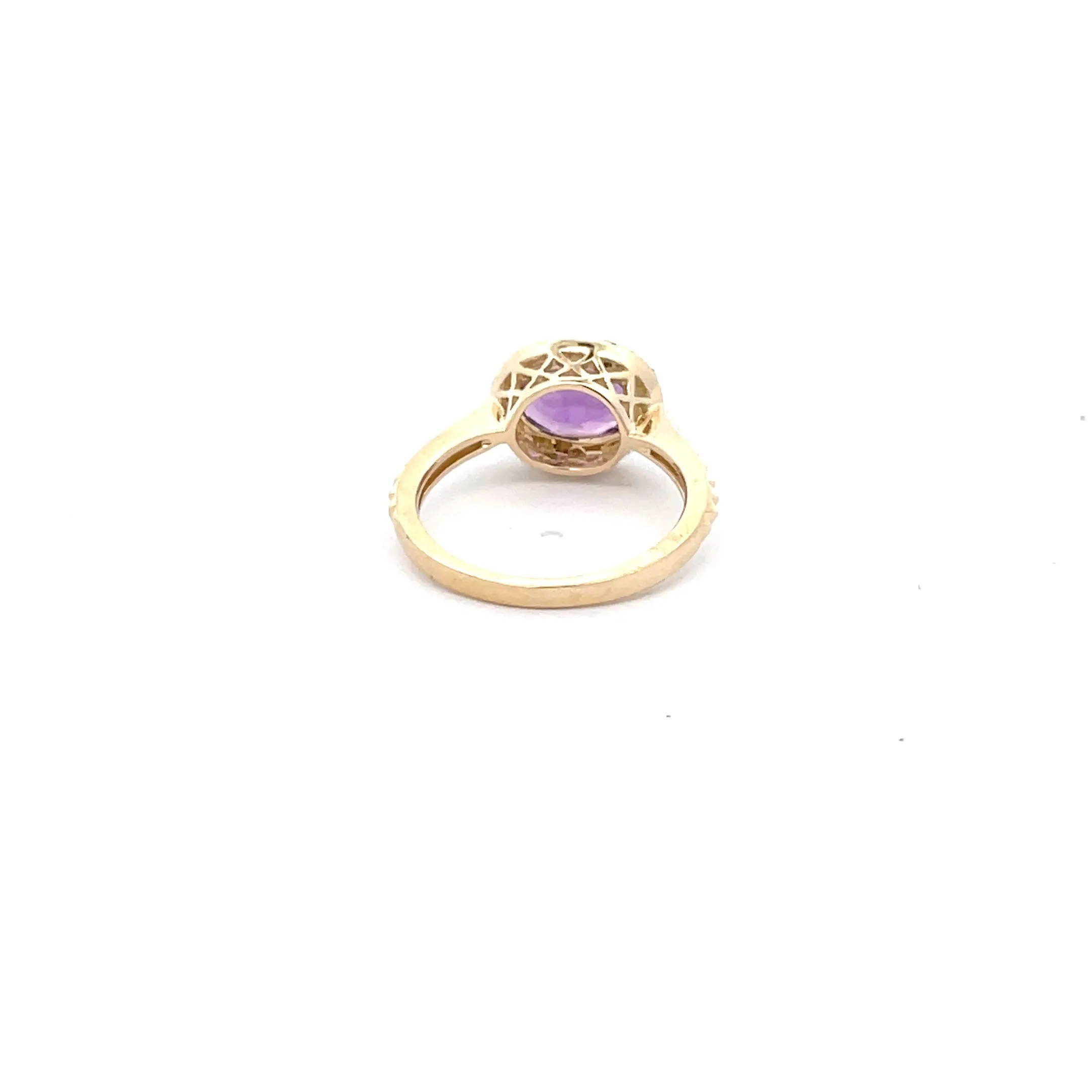 14K Yellow Gold Oval Fantasy Cut Amethyst Halo Ring (1.58ctw)