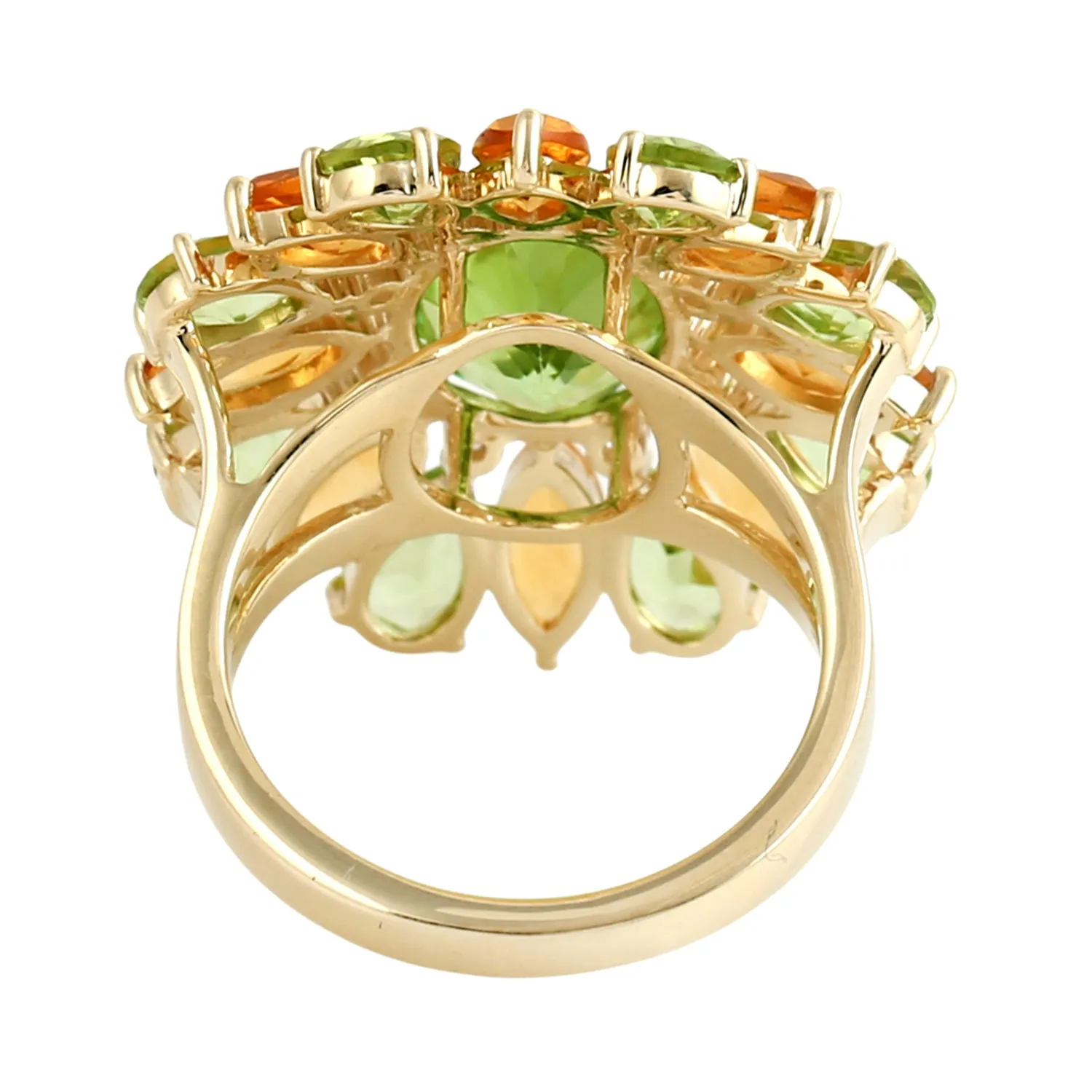 14K Yellow Gold Pear Cut Peridot Marquise Cut Citrine Pave Diamond Cocktail Ring
