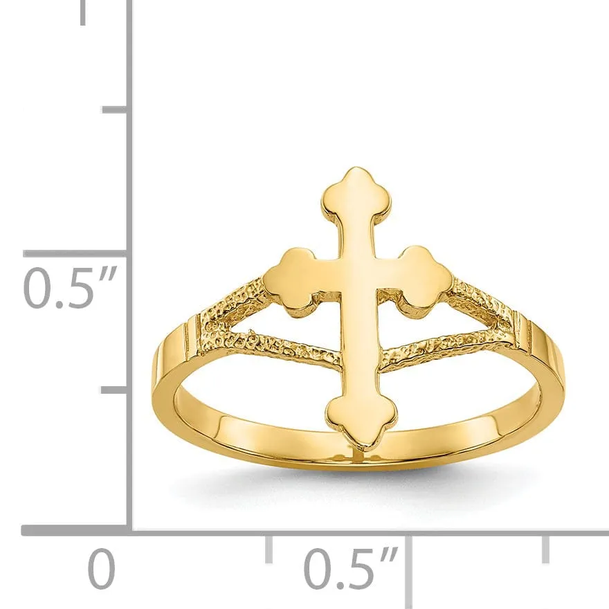 14k Yellow Gold Polished Cross Ring