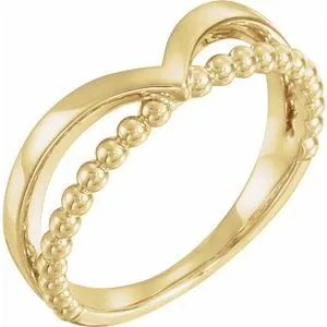14K Yellow Negative Space Beaded V Ring