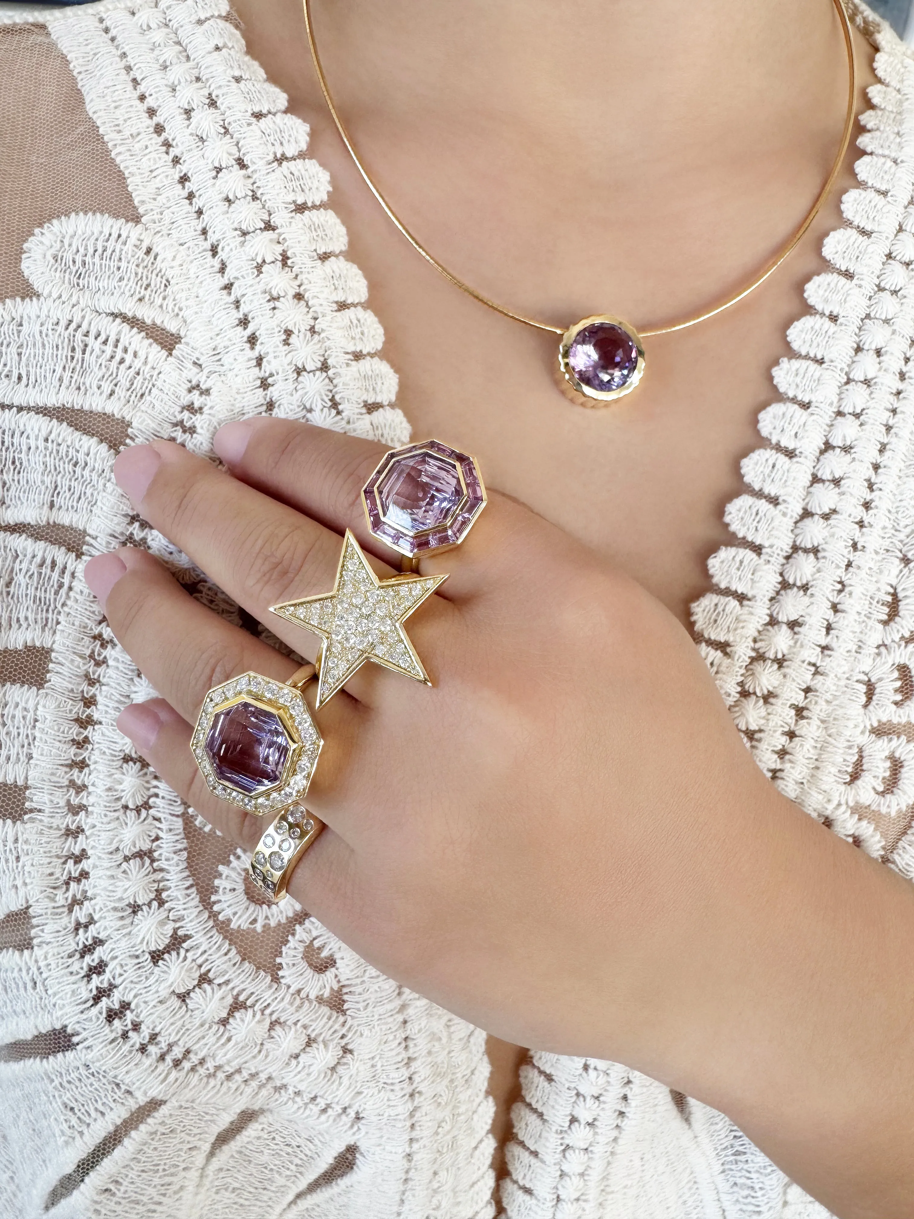 14K YG Rose De France Amethyst Bia Ring