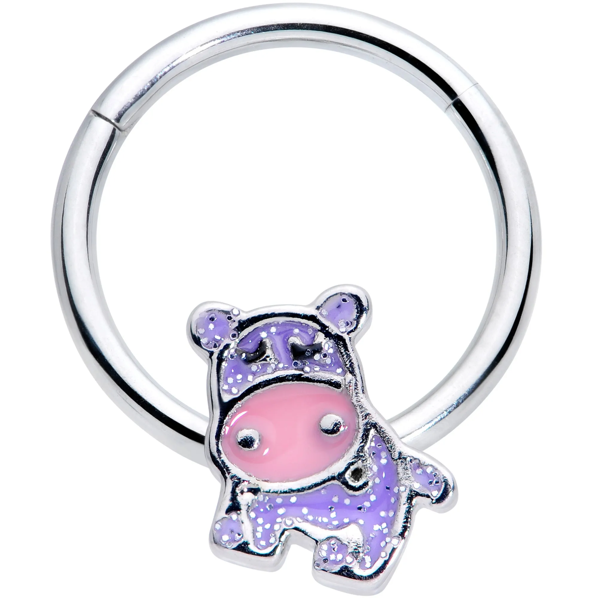 16 Gauge 3/8 Happy Purple Hippo Hinged Segment Ring