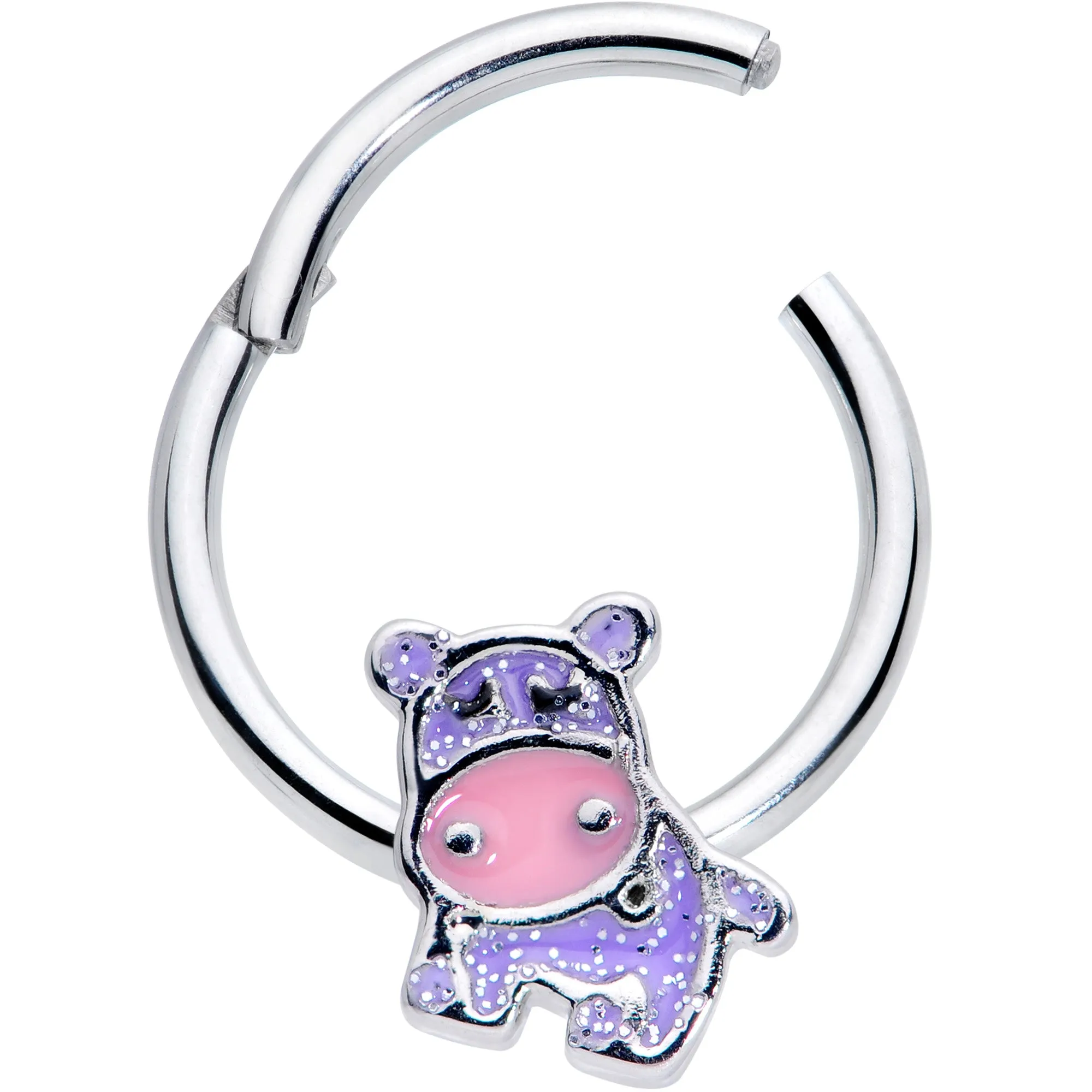 16 Gauge 3/8 Happy Purple Hippo Hinged Segment Ring