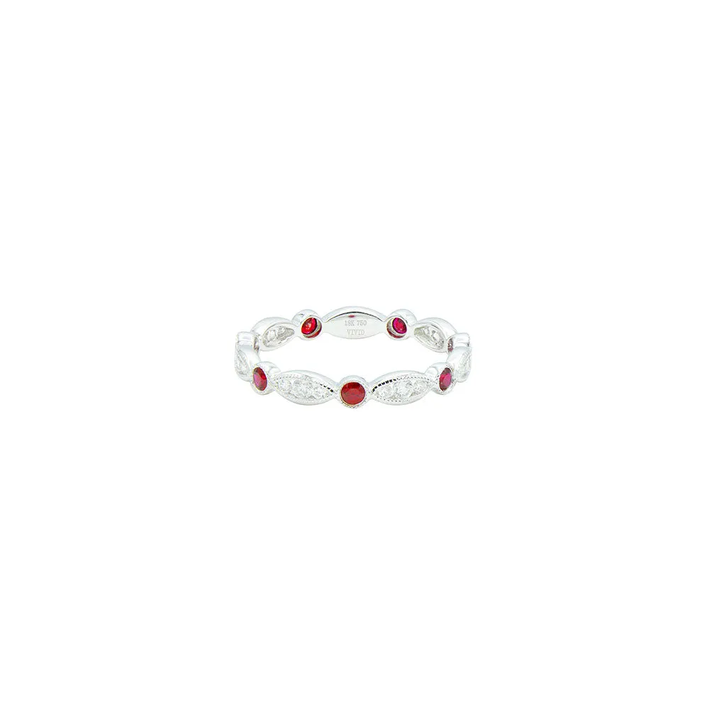18 Karat White Gold band with Diamonds and Rubies