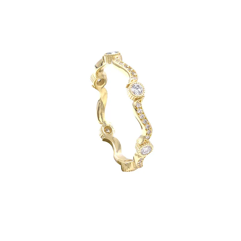 18 Karat Yellow Gold Wave Band with 48 White Diamonds