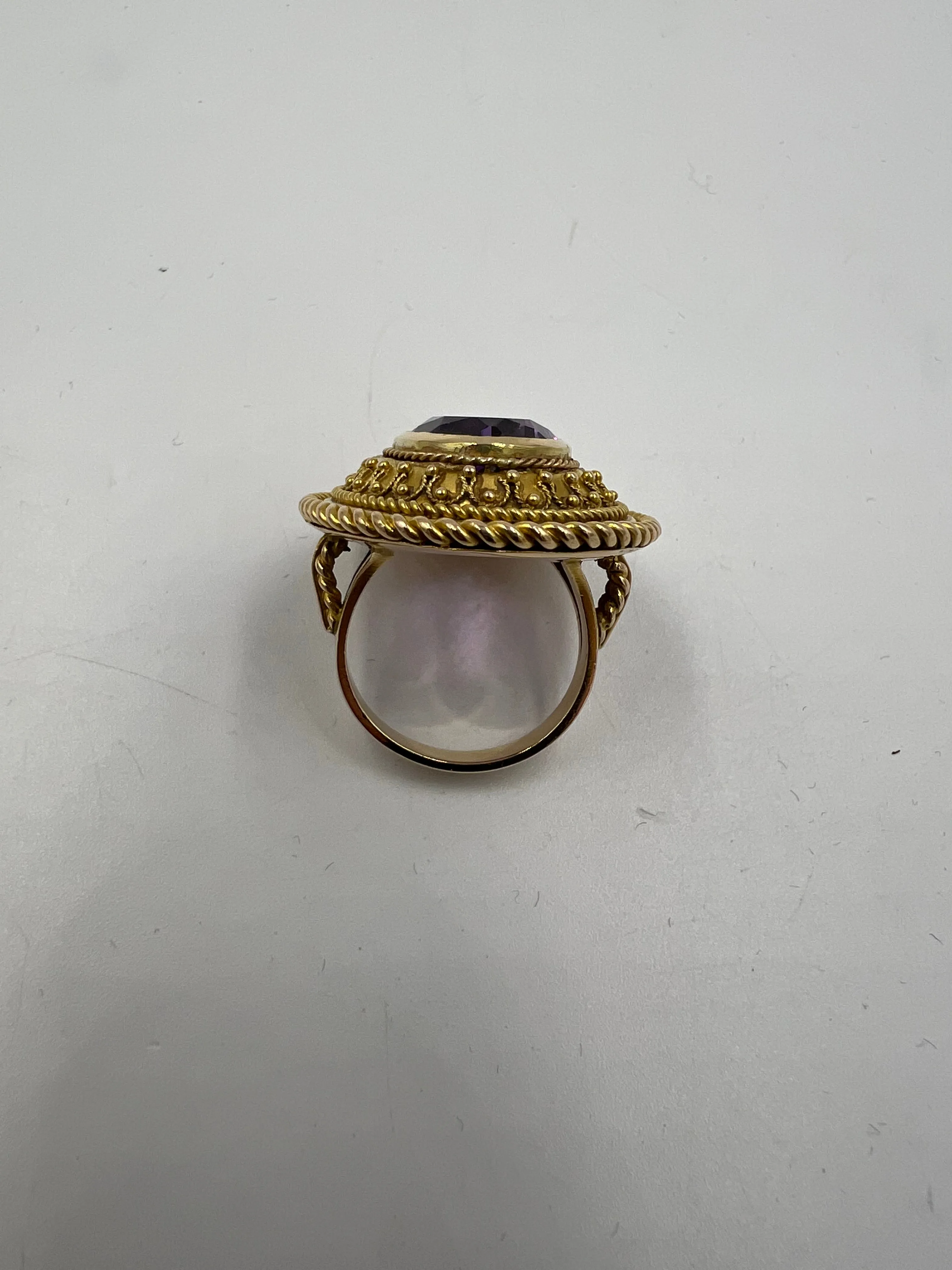 1880s Victorian Etruscan Revival Amethyst 14k Gold Ring