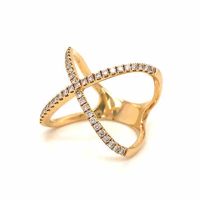 18K Diamond Open Space 'X' Ring Yellow Gold