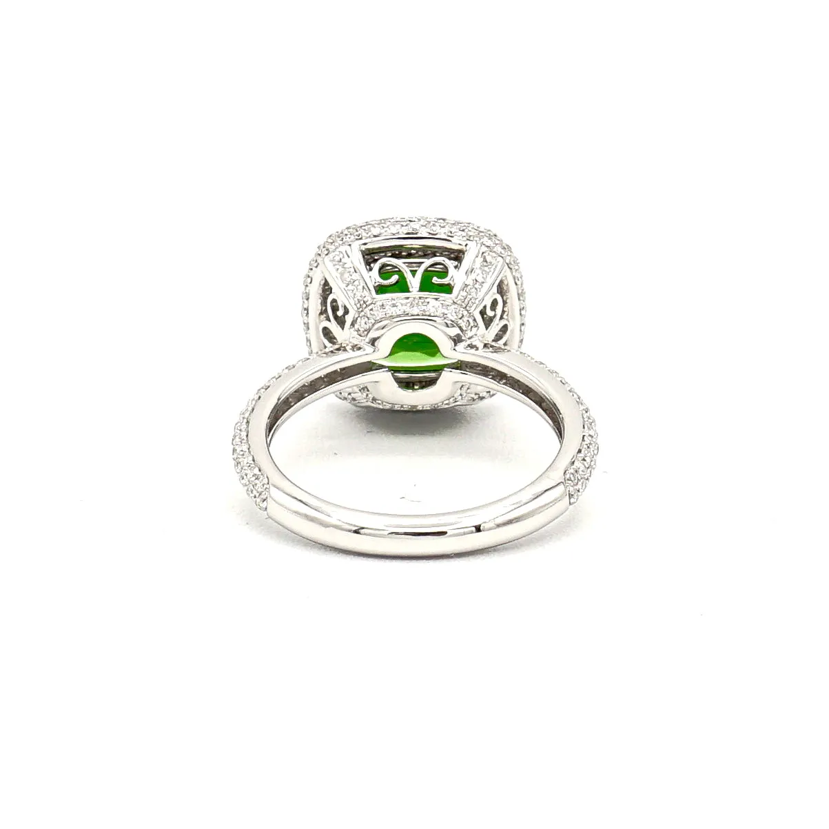 18k White Gold Green Chrome Diopside on Diamond Halo Ring