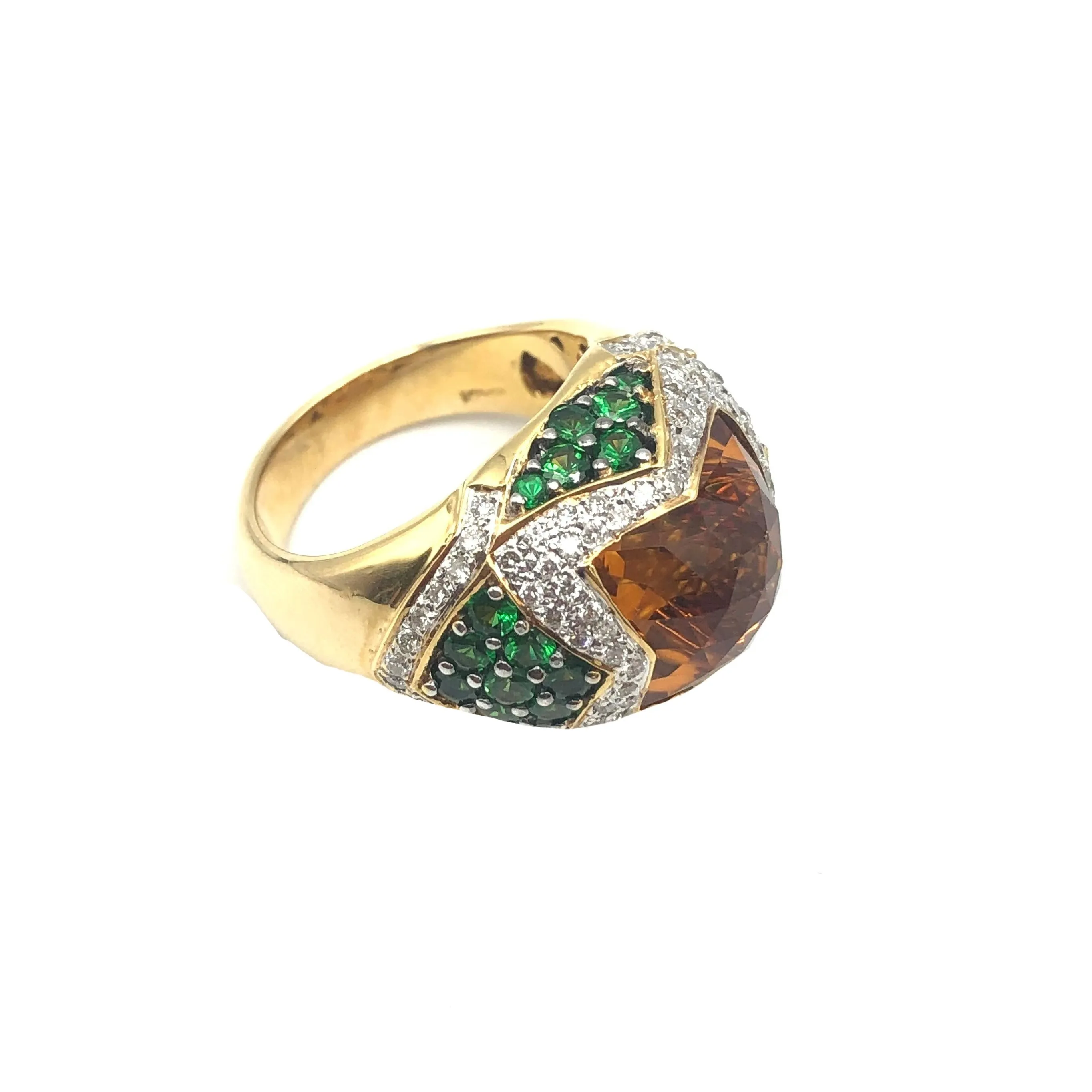 18K Yellow Gold Citrine Diamond & Tsavorite Ring