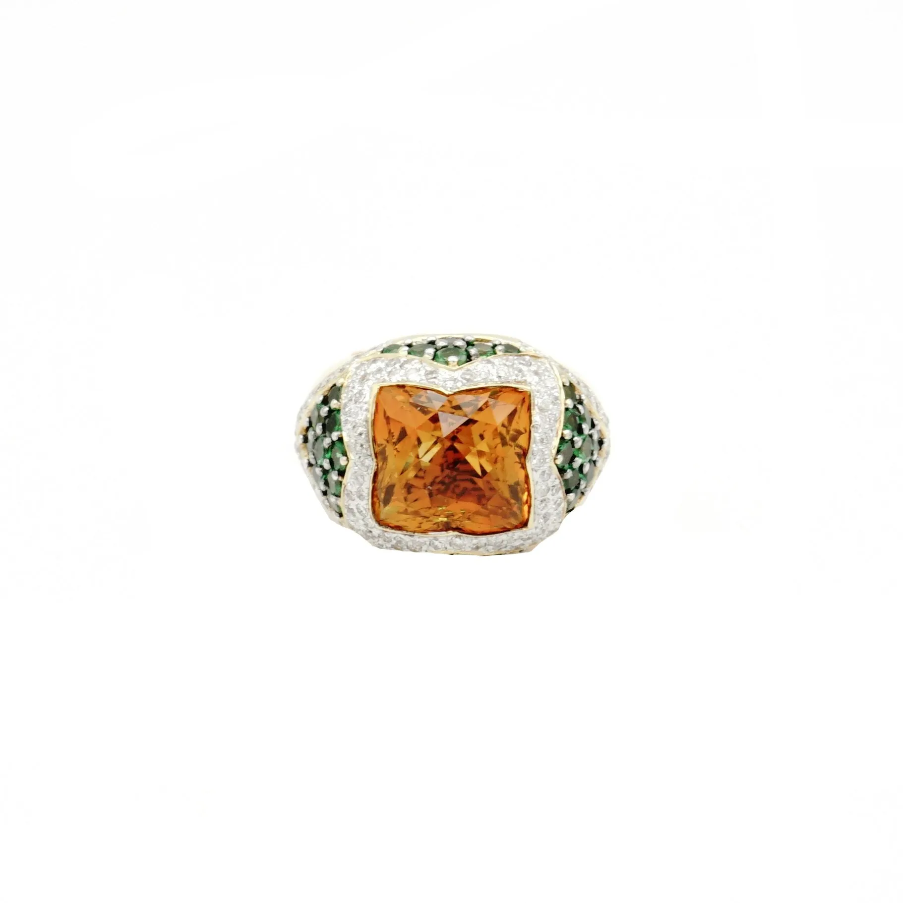 18K Yellow Gold Citrine Diamond & Tsavorite Ring