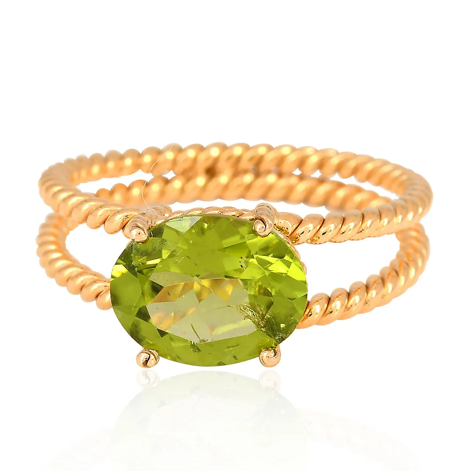 18k Yellow Gold Oval Cut Peridot August Birthstone Twisted Ring