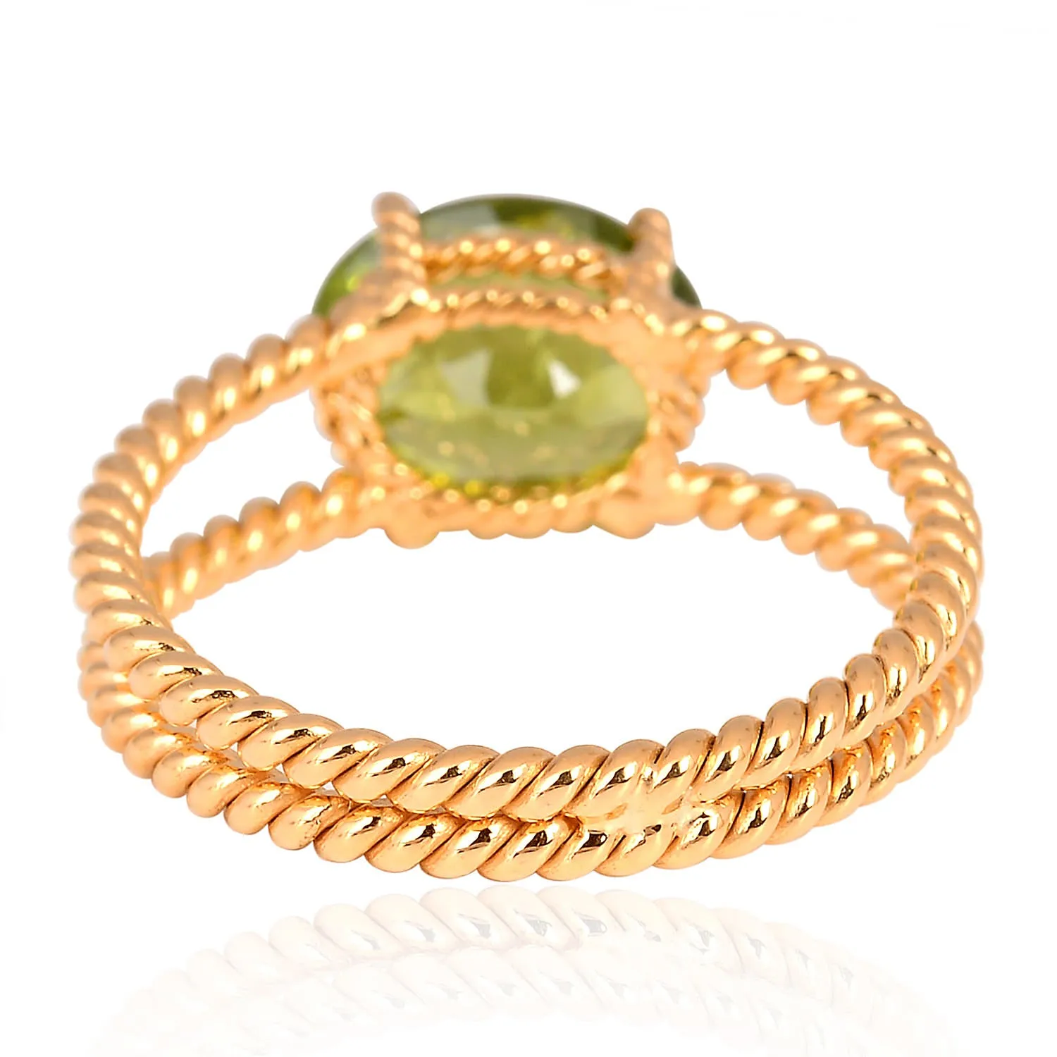 18k Yellow Gold Oval Cut Peridot August Birthstone Twisted Ring
