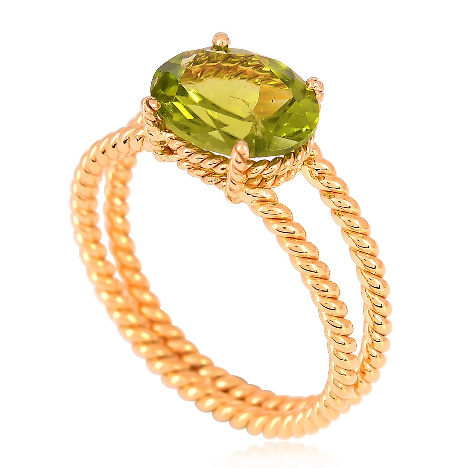 18k Yellow Gold Oval Cut Peridot August Birthstone Twisted Ring